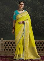 Dola Silk Lemon Yellow Wedding Wear Embroidery Work Saree